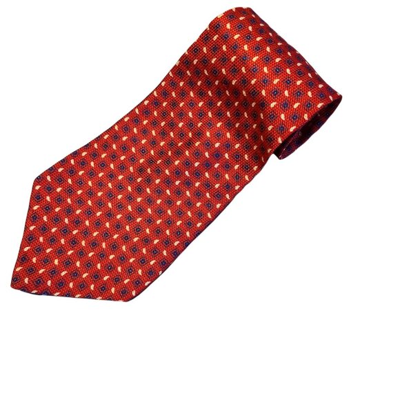 Tommy Hilfiger Silk Power Tie Red Geometric Print Mens Necktie Business Career - Picture 1 of 5